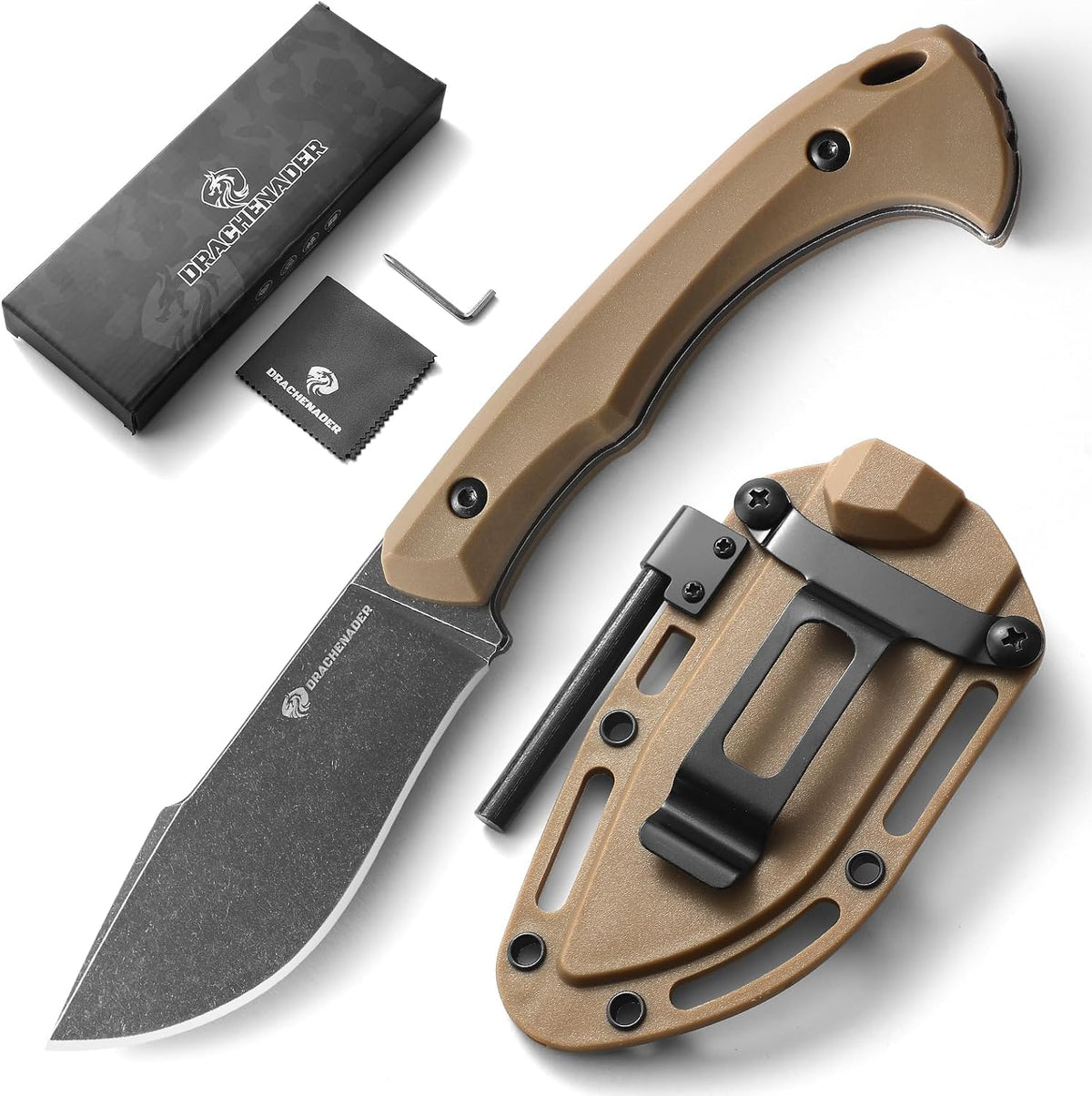 DRACHENADER 7.68" Full Tang Small Fixed Blade Knife with Belt Clip