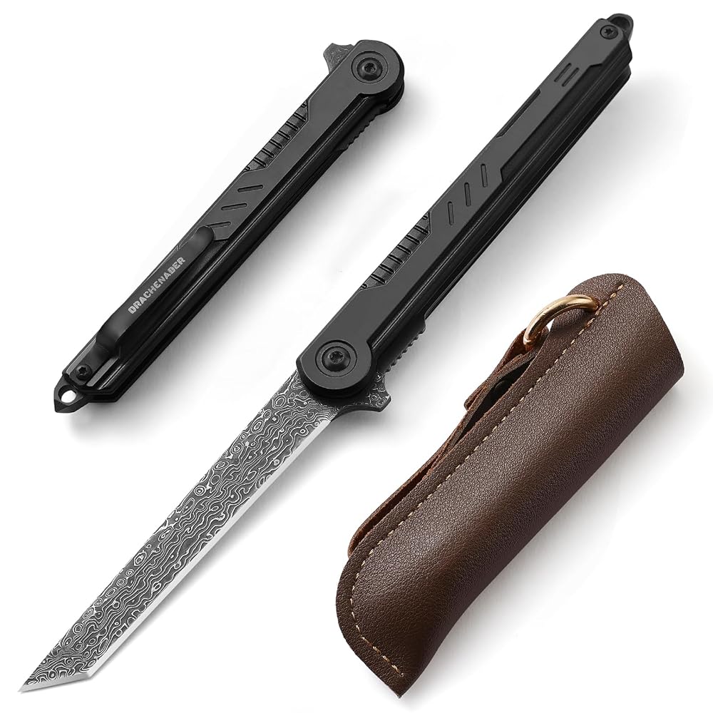 DRACHENADER Tanto Damascus Folding pocket Knife Small EDC Slim Gentleman's Knives