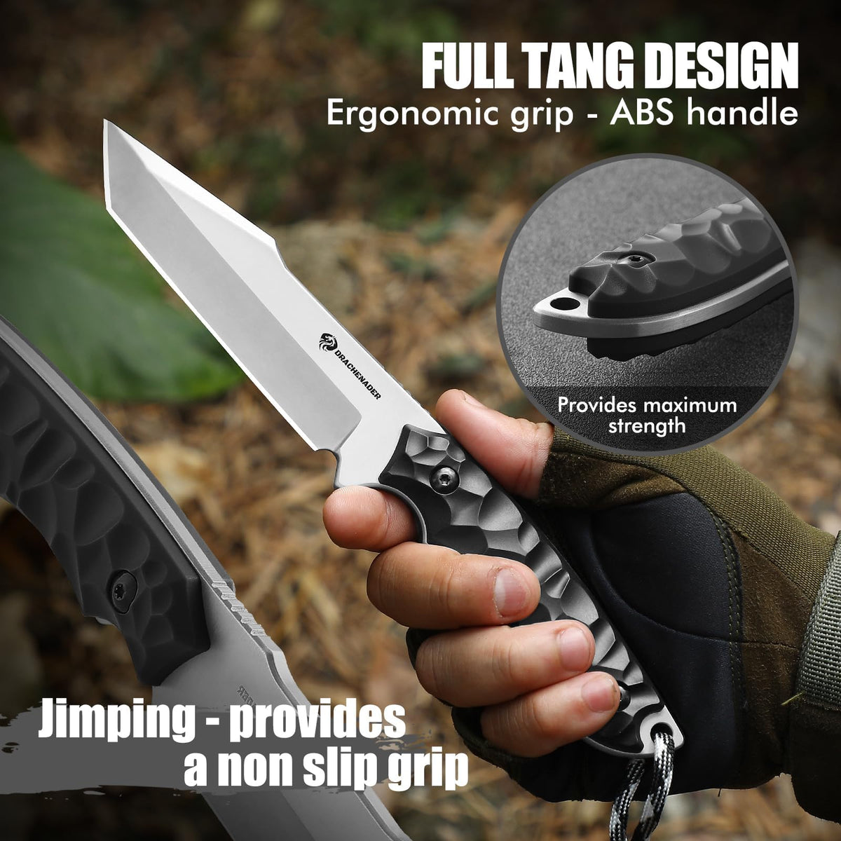 DRACHENADER 9.29" Tanto Fixed Blade Knife with 5Cr14MoV Blade & ABS Sheath