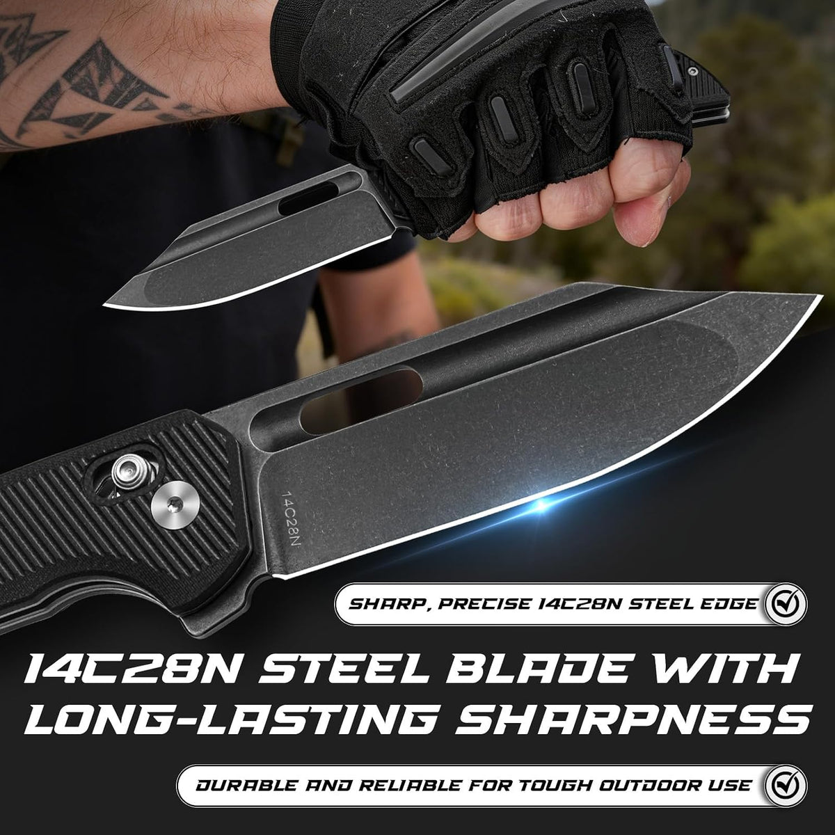 DRACHENADER 8" Folding Pocket Knife with 14C28N Steel Blade and G10 Handle