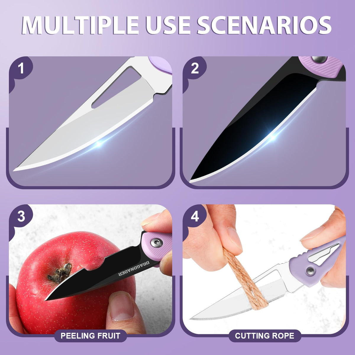 DRACHENADER 2PCS Purple Pocket Knife Gift Set for Women