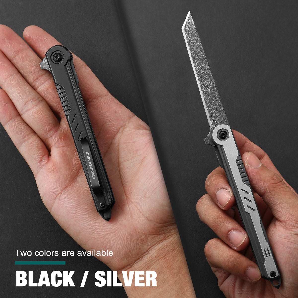 DRACHENADER Tanto Damascus Folding pocket Knife Small EDC Slim Gentleman's Knives