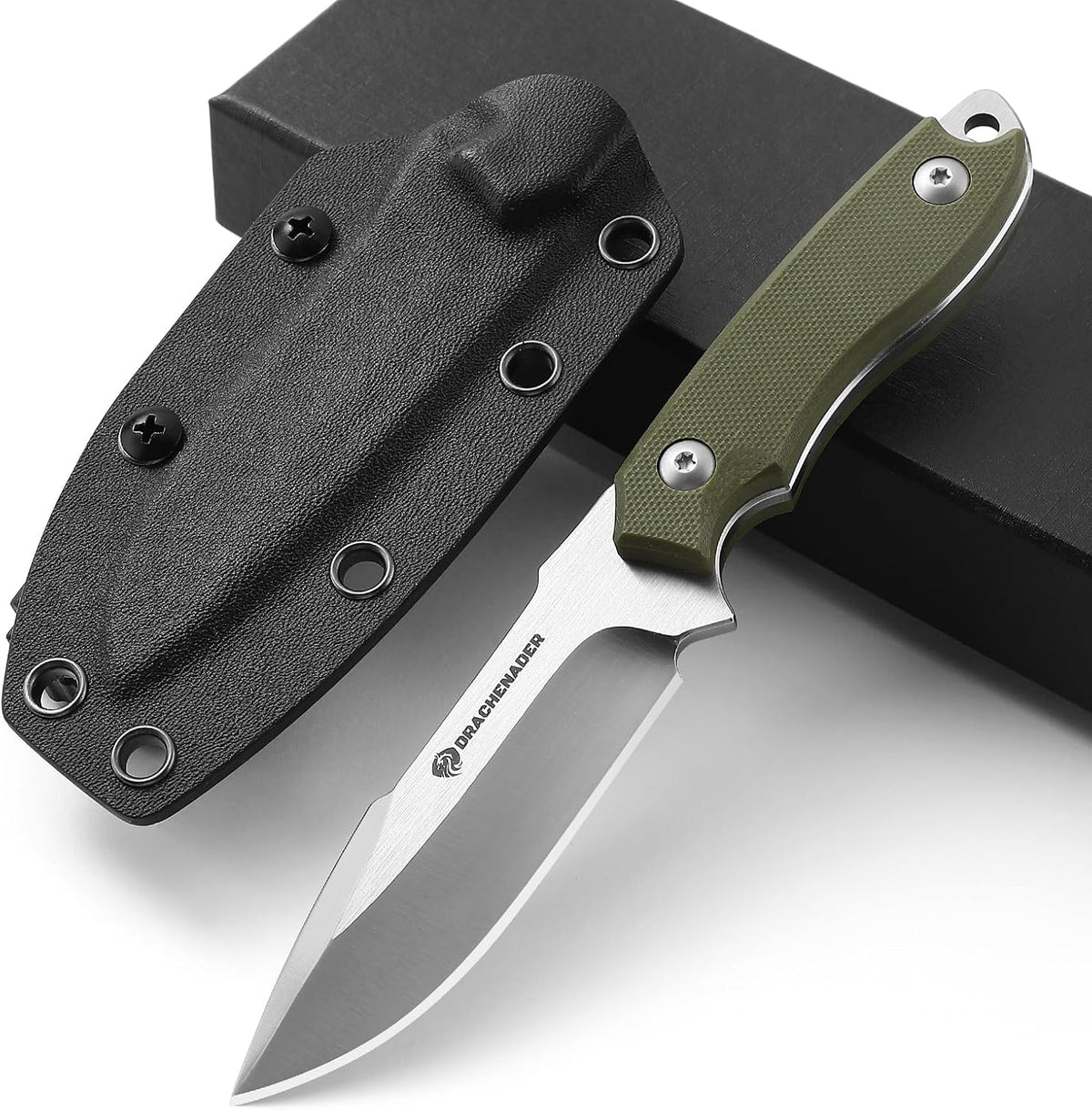 DRACHENADER 7" D2 Full Tang Fixed Blade Knife with G10 Handle & Kydex Sheath