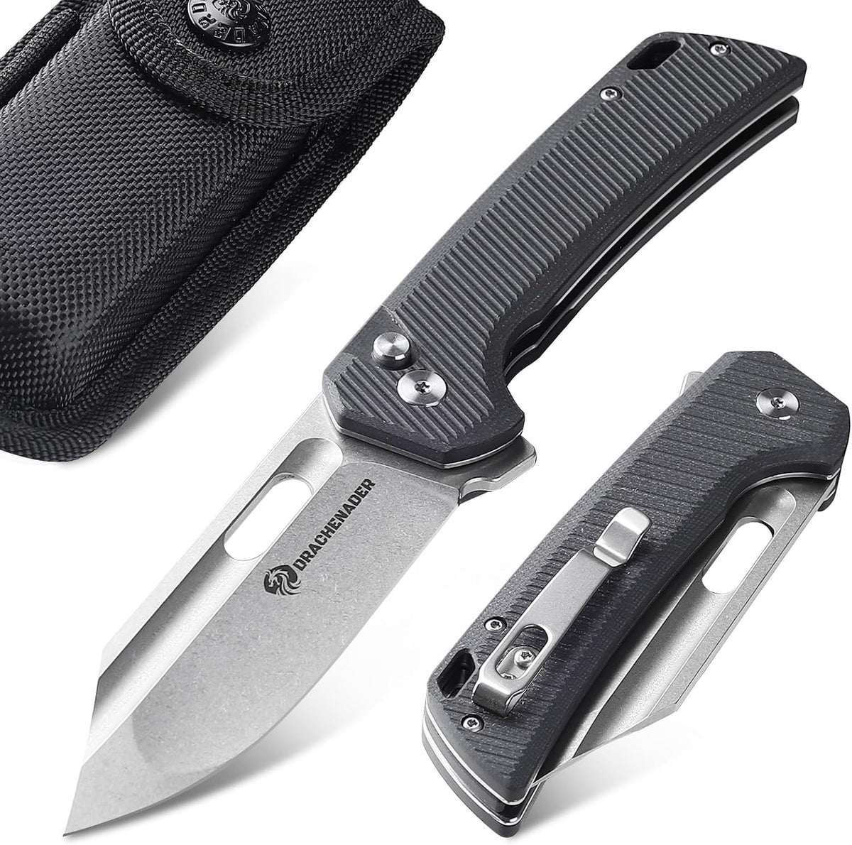 DRACHENADER 8" Folding Knife with 14C28N Blade G10 Handle Button Lock
