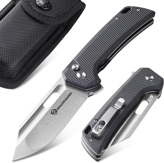 DRACHENADER 8" Folding Knife with 14C28N Blade G10 Handle Button Lock