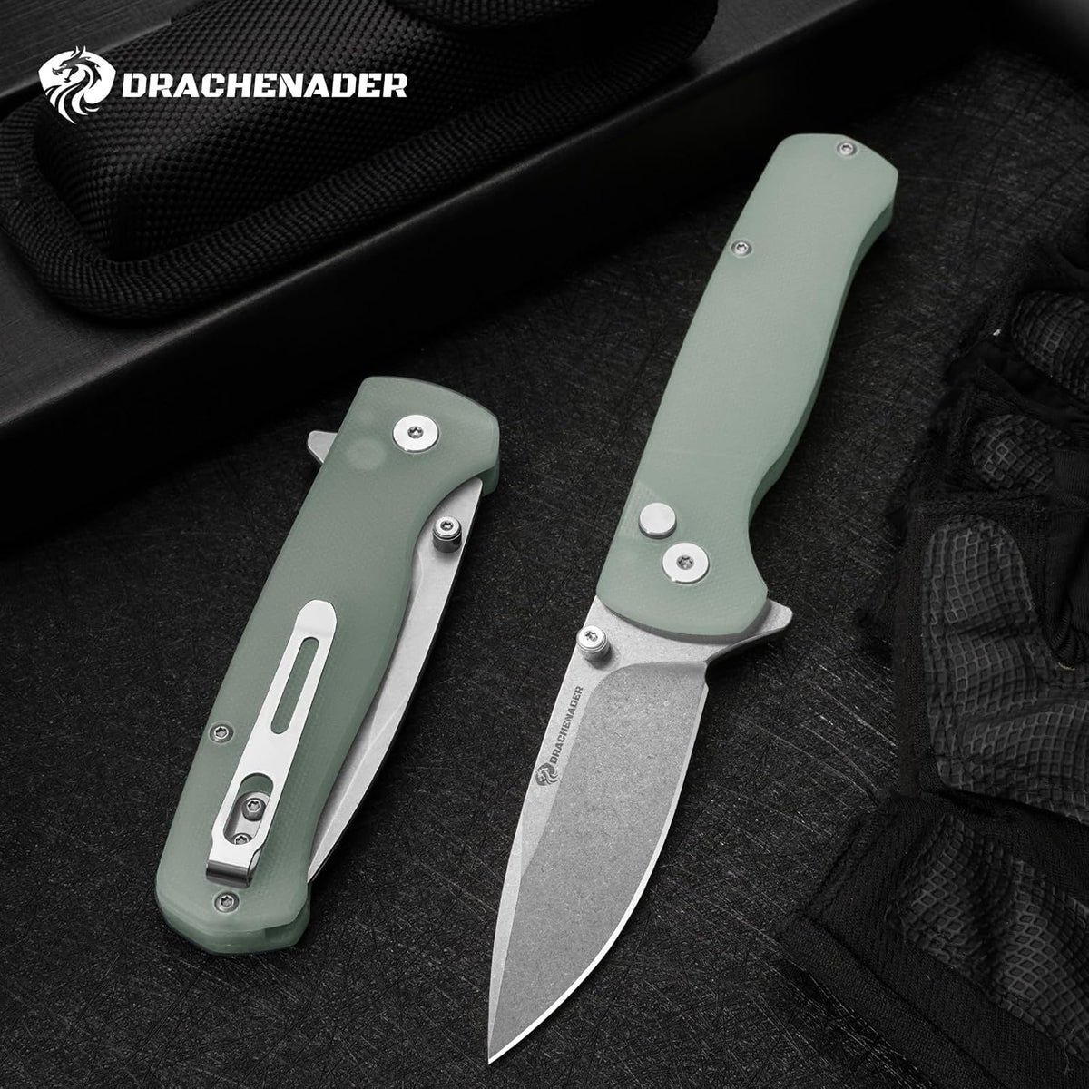 DRACHENADER 7.28" Mini Folding Knife 14C28N Steel G10 Handle Button Lock