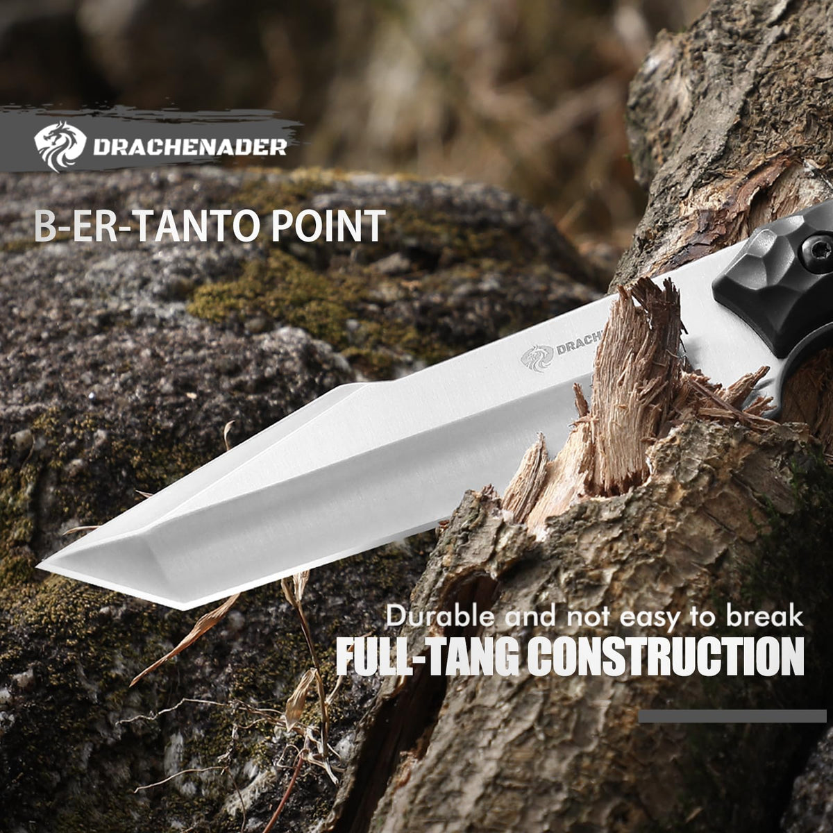 DRACHENADER 9.29" Tanto Fixed Blade Knife with 5Cr14MoV Blade & ABS Sheath