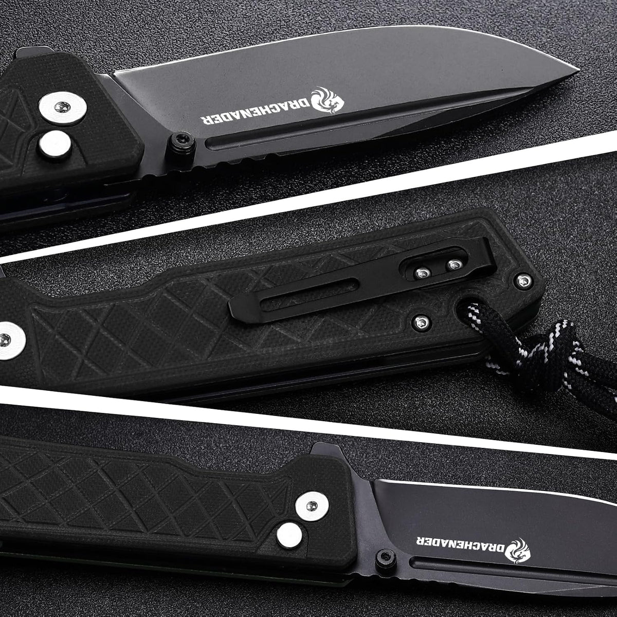 DRACHENADER 7.83" 14C28N Button Lock Folding Knife with G10 Handle