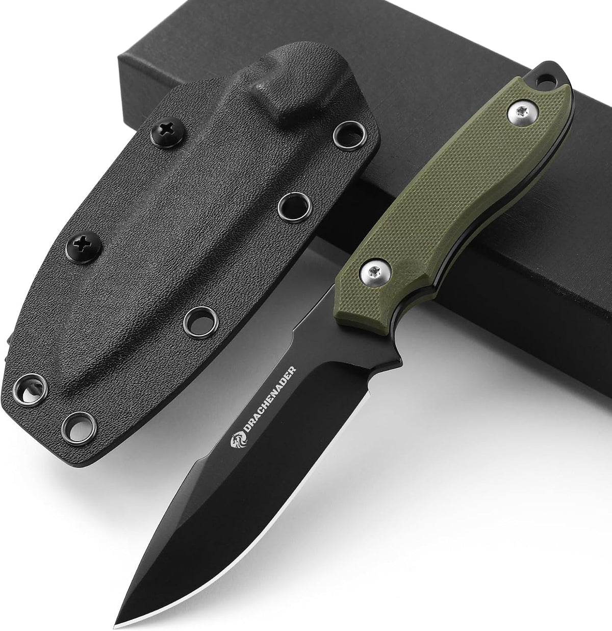 DRACHENADER 7" D2 Steel EDC Fixed Blade Knife with G10 Handle and Kydex Sheath