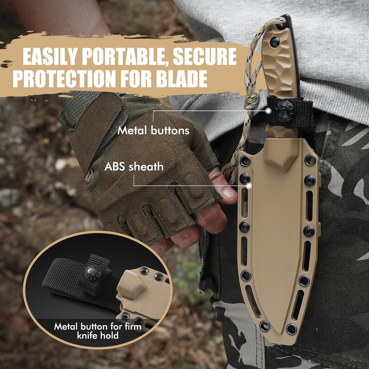 DRACHENADER 9.29" Tanto Fixed Blade Knife with 5Cr14MoV Blade & ABS Sheath