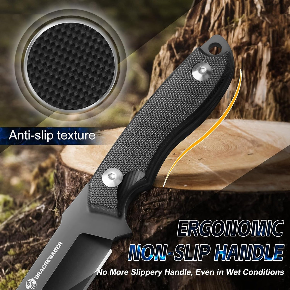 DRACHENADER 3.46" D2 Full Tang Tanto Knife G10 Handle Horizontal Carry