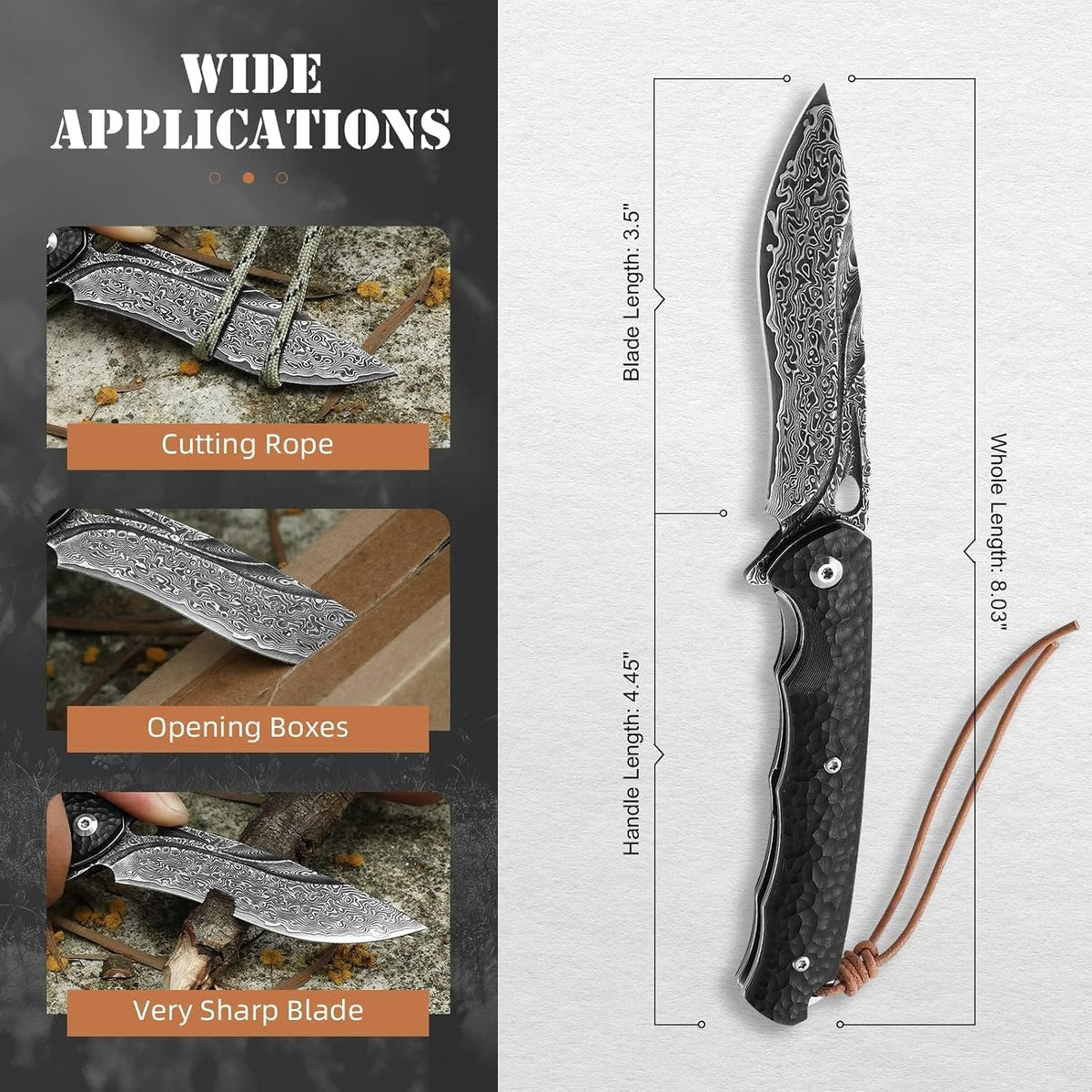 DRACHENADER Damascus Folding Pocket Knife with VG10 Steel Core and Ebony Handle