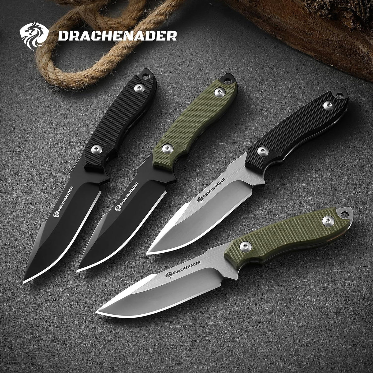 DRACHENADER 7" D2 Steel EDC Fixed Blade Knife with G10 Handle and Kydex Sheath