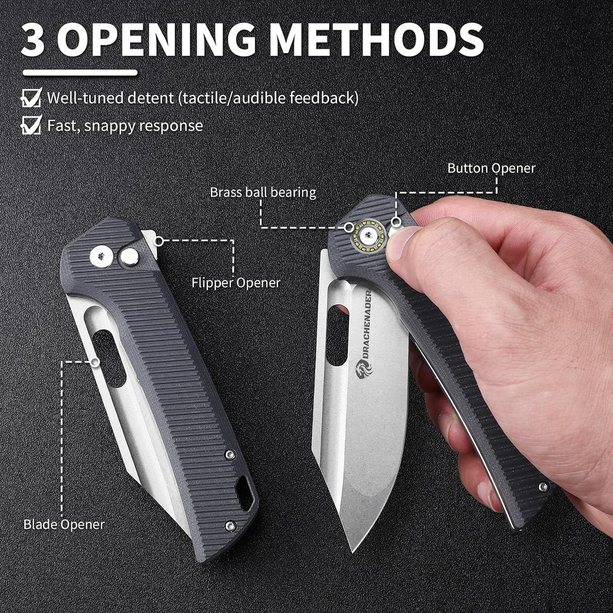 DRACHENADER 8" Folding Knife with 14C28N Blade G10 Handle Button Lock